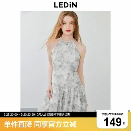乐町立体花苞挂脖裙年夏季新款肌理感削肩短裙出街打卡吊带裙商品大图