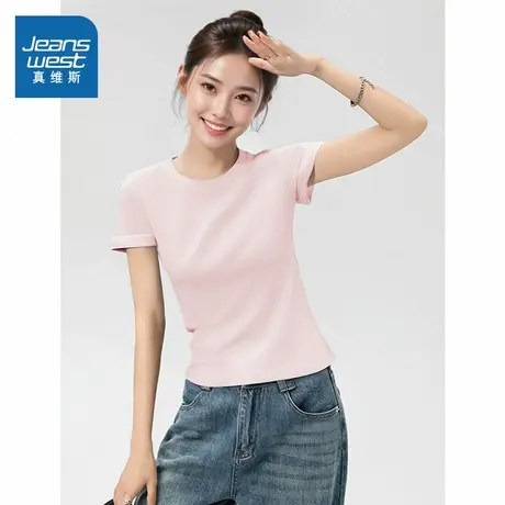 NOB真维斯小个子短袖t恤女2025新款夏季爆款修身正肩运动半袖上衣商品大图
