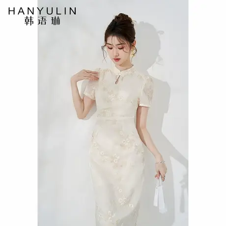 小众设计连衣裙2025新款女夏季气质收腰显瘦改良旗袍短袖修身裙子图片