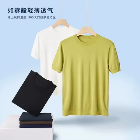 抗起球仿羊绒春秋针织男士短袖T恤圆领2025夏新款纯色薄款打底衫商品大图