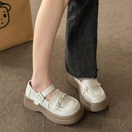 爆款厚底大头蕾丝玛丽珍鞋子女2023新款百搭复古风配新中式小皮鞋图片