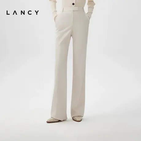 LANCY/朗姿2024春季新款白色阔腿羊毛直筒裤女气质简约通勤西装裤商品大图