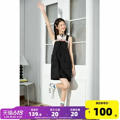 唐狮黑色牛仔背带连衣裙女小个子新款背带裙秋季女装裙子女夏季图片