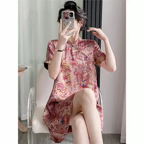 夏季新款胖mm新中式国风提花盘扣高级感宽松超大码改良旗袍连衣裙商品大图