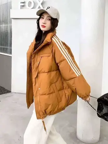欧洲站羽绒棉服女2023冬季新款欧货立领三条杠韩版宽松棉服外套潮图片