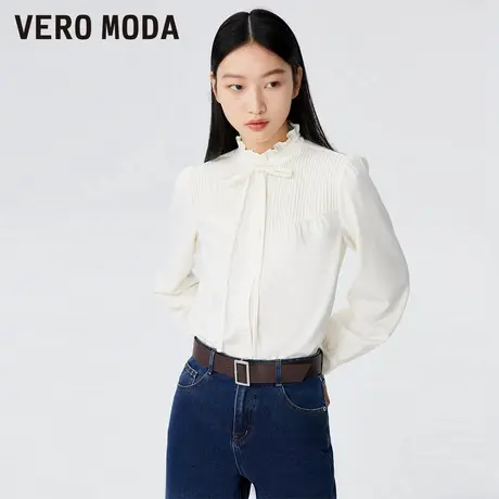 Vero Moda奥莱衬衫女春秋新款甜美气质花边立领通勤纯色上衣百搭图片