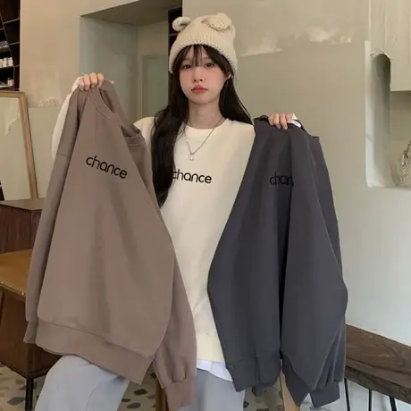 卫衣女oversize加绒加厚小众秋冬款ins潮大码美式复古简约风上衣商品大图