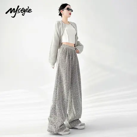 MJ STYLE黑白条纹直筒裤女夏季新款高腰宽松拖地裤百搭垂感休闲裤图片