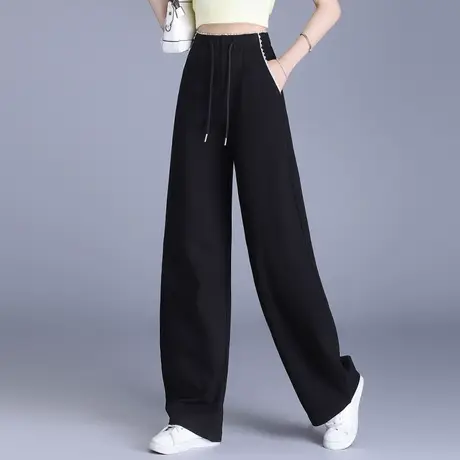 拉夏贝尔2025夏季新款减龄镰刀裤女运动裤阔腿高腰松紧抽绳弯刀裤商品大图