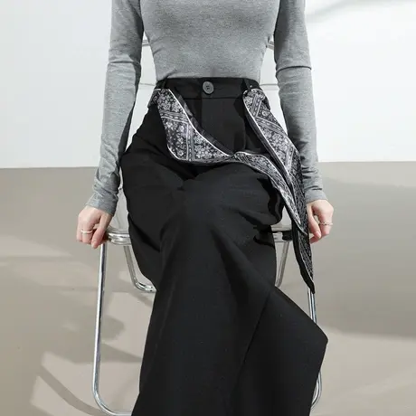 老钱风复古丝巾飘带西装阔腿裤女春秋高腰宽松垂感休闲拖地直筒裤图片