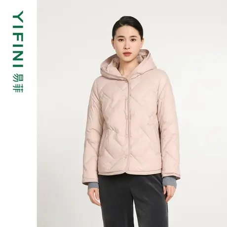[专柜同款]Yifini/易菲保暖白鹅绒连帽宽松短款羽绒服女冬新商品大图
