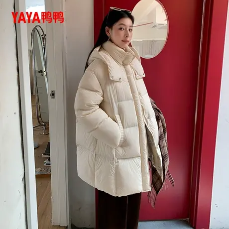 鸭鸭羽绒服女中长款2025冬季新款韩版休闲连帽加厚保暖宽松外套YZ商品大图