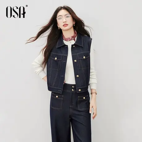 OSA欧莎复古仿牛仔马甲女秋季2025秋季新款百搭叠穿无袖外套上衣图片