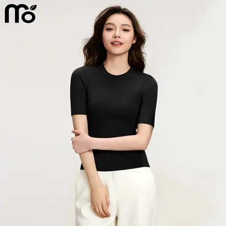 圆领中袖打底衫女2025新春秋薄款内搭修身五分短袖女高级上衣t恤图片