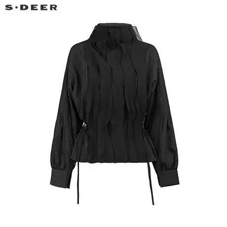 【商场同款】sdeer圣迪奥女时尚立领荷叶边雪纺收腰外套S25182202图片