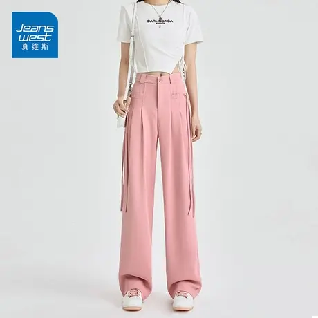JO真维斯飘带西装裤夏季薄款2023新款直筒阔腿裤图片