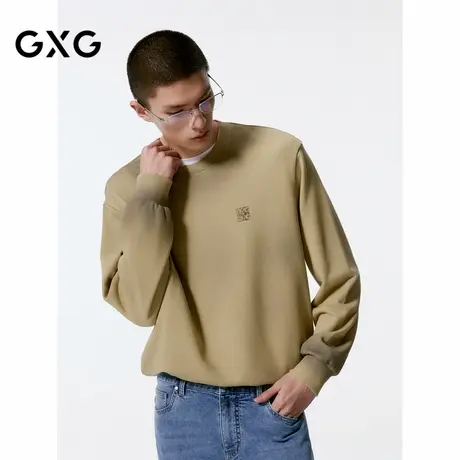 GXG男装 卡其色喷色设计时尚潮流圆领卫衣24年秋季品G24X313003商品大图