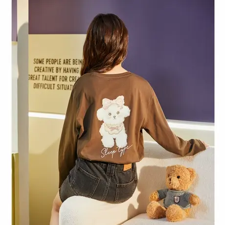 唐狮长袖T恤女秋新款圆领甜美内搭打底衫宽松显瘦上衣女ins潮TE图片