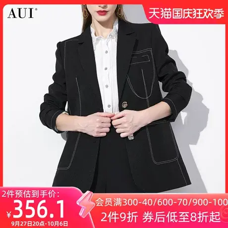 AUI黑色御姐风气质职业西装外套女2023秋新款设计感小众长袖西服图片