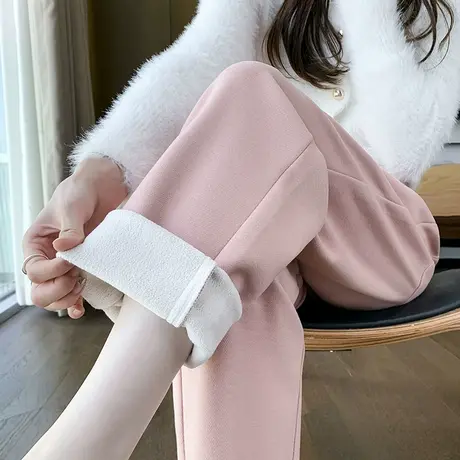 毛呢裤女2023秋冬新款加绒加厚烟管梨形身材显瘦萝卜哈伦老爹裤子图片