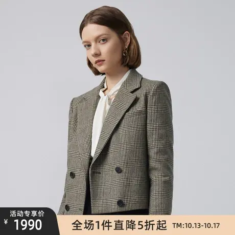 LANCY/朗姿羊毛冬季新款高级感通勤OL西装格纹外套女西服图片