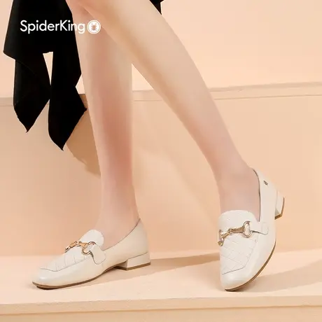 蜘蛛王2022新款春夏季单鞋女真皮小香风休闲平底方头金属扣乐福鞋商品大图