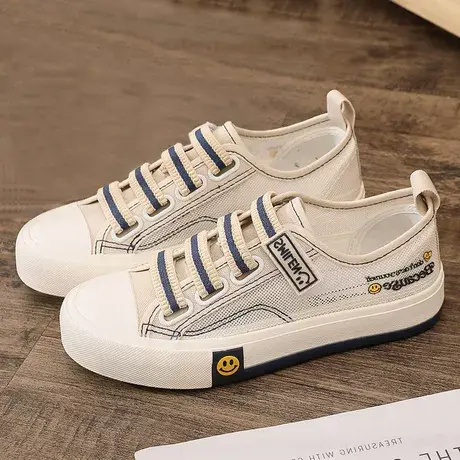 小白鞋女网面透气春夏2023年新款魔术贴一脚蹬百搭镂空帆布鞋板鞋商品大图