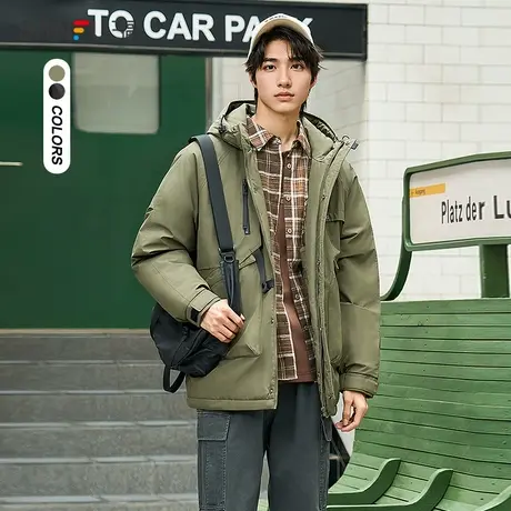 三福2023冬男士户外机能扣袢长棉衣 保暖宽松连帽外套男478772图片