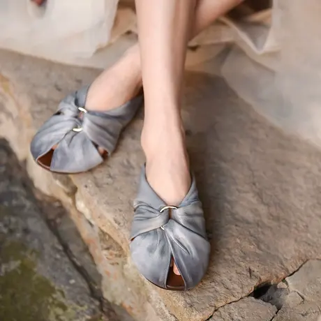 Artmu阿木原创包头拖鞋女外穿平底鱼嘴镂空皮拖2023新款半拖鞋商品大图