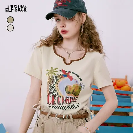 妖精的口袋短袖正肩t恤女2023夏季新款美式复古印花bm小个子上衣图片
