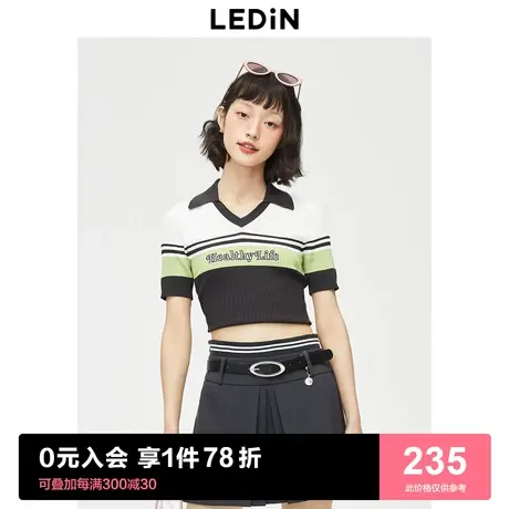 【商场同款】乐町翻领字母绣V领POLO衫女23夏季短袖T恤C3EED2301图片