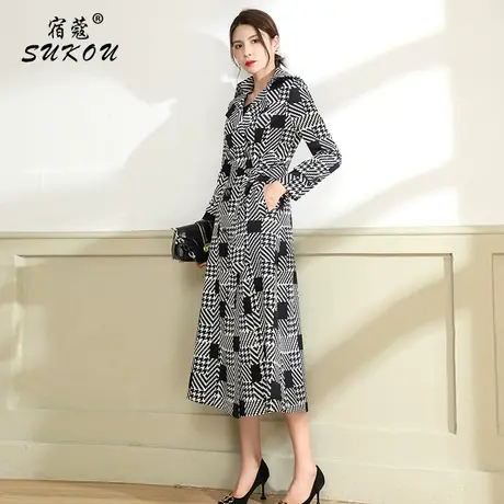 时尚千鸟格风衣外套女中长款2024秋装新款韩版气质显瘦高级感大衣商品大图