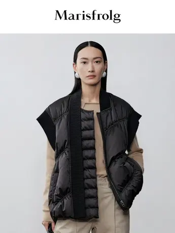 【言选好物】玛丝菲尔23冬季新款黑色白鹅绒针织拼接羽绒马甲商品大图