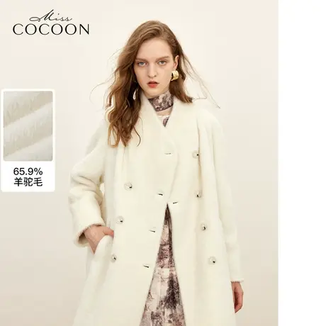 MISSCOCOON静奢风中长款上衣2023冬装新款女气质双排扣毛呢外套商品大图