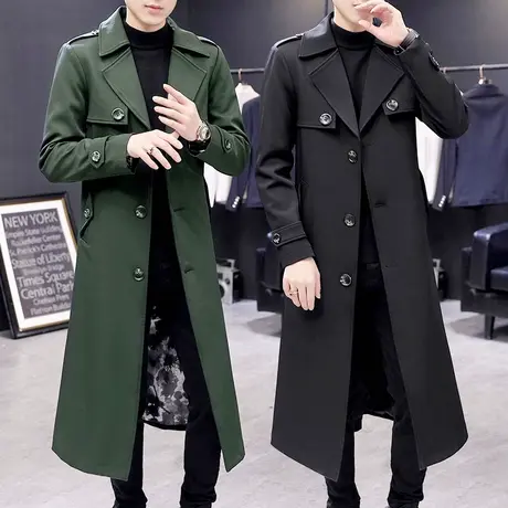 男士超长痞帅气英伦风衣潮流秋季潮牌加长过膝外套男韩版个性大衣商品大图