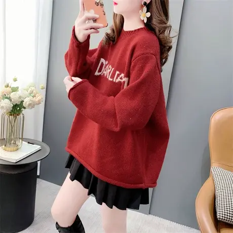 设计感点点字母圆领毛衣女套头2023年新款秋冬宽松洋气软糯针织衫商品大图