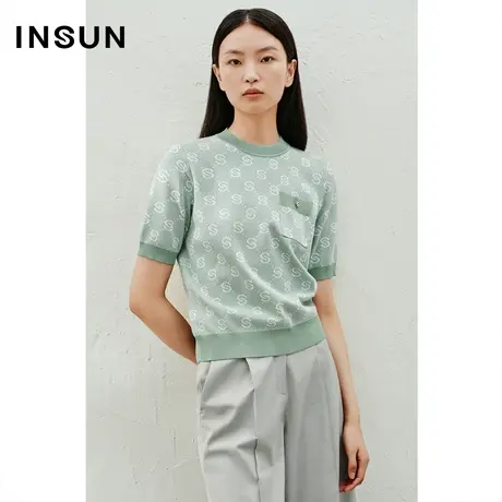 INSUN恩裳线上专选夏季双色提花套头冰丝针织衫商品大图