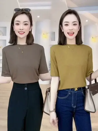 夏款新款半袖莫代尔棉t恤女五分袖内搭打底百搭夏季中袖体恤上衣商品大图