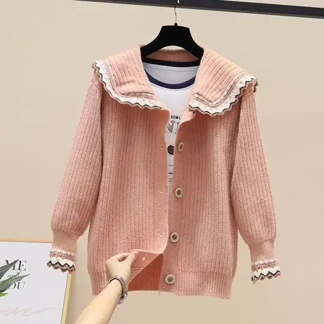 2023早秋装新款针织衫宽松甜美娃娃领毛衣开衫女士外搭洋气外套商品大图