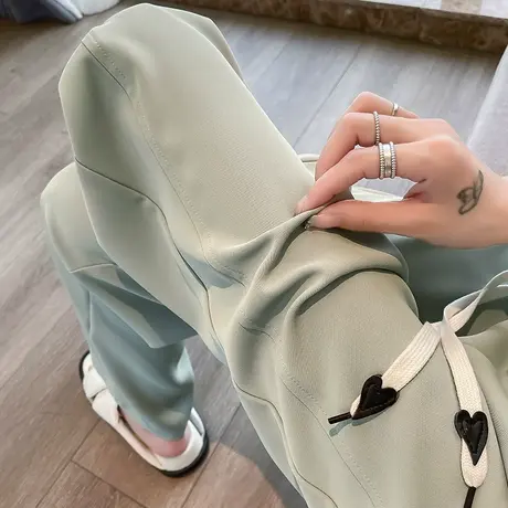 窄版冰丝阔腿裤女夏季薄款2023新款香蕉裤高腰垂感休闲直筒运动裤图片