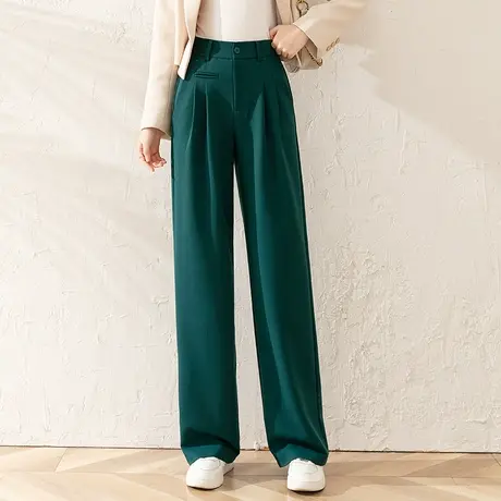 绿色西装裤阔腿裤女春季2023新款坠感拖地直筒裤通勤显瘦休闲裤商品大图