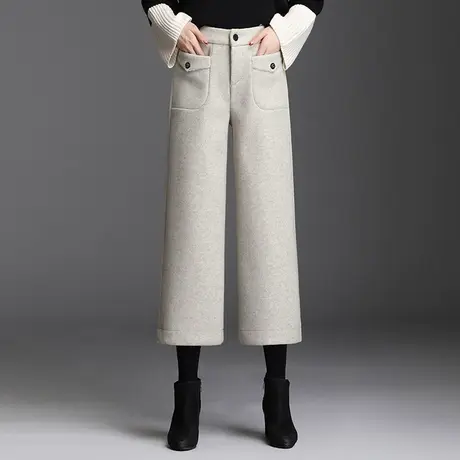 2023秋冬季新款时尚毛呢阔腿裤高腰显瘦直筒裤百搭八分裤休闲靴裤商品大图