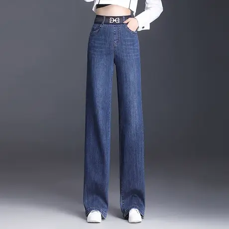 松紧腰阔腿裤女高腰牛仔裤韩版显瘦休闲裤秋季2023新款时尚长裤子商品大图