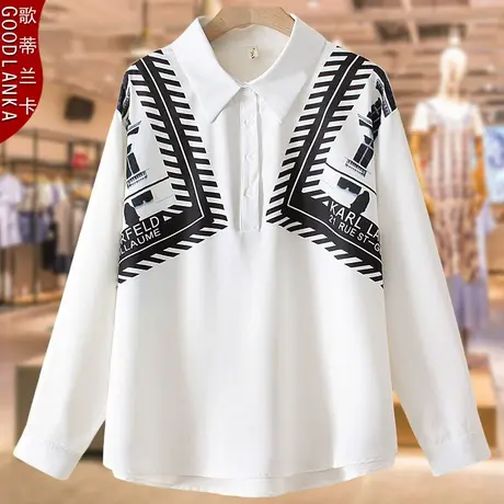 40-50岁中年妈妈秋装女士衬衣加大码宽松洋气时尚印花雪纺白衬衫商品大图