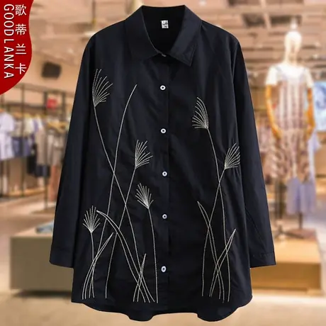 40-50岁中年妈妈春装纯棉女士白衬衫大码宽松洋气刺绣中长款衬衣商品大图