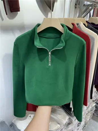 气质半拉链立领双面德绒长袖卫衣女2023秋冬新款宽松套头柔软上衣图片