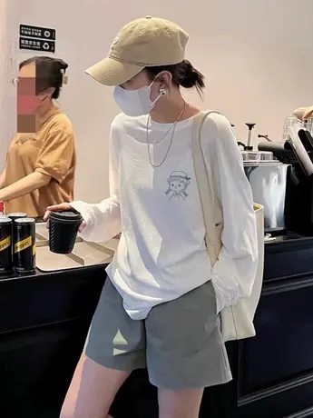 2023早秋新款欧货女装仿棉薄款长袖t恤冬季德绒内搭打底衫上衣服商品大图