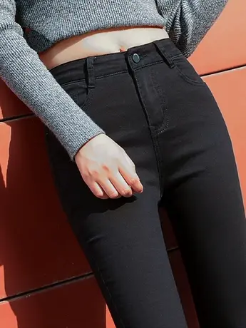 黑色牛仔裤女2023年春秋新款紧身高腰显瘦九分弹力小脚长裤子加绒图片