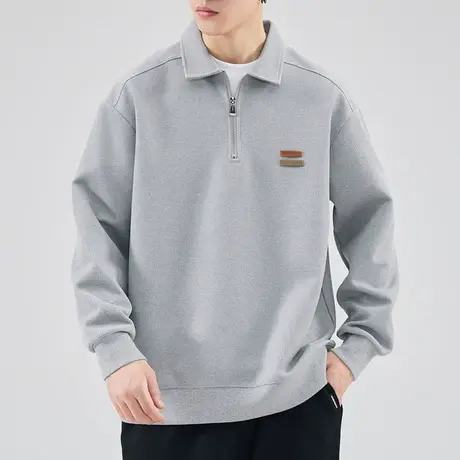 2024新款拉链半开衫翻领外套春秋款男士花灰色长袖卫衣春季上衣服商品大图