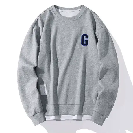 新款拼接假两件卫衣男潮ins韩版痞帅长袖上衣春秋款潮牌宽松T恤男商品大图